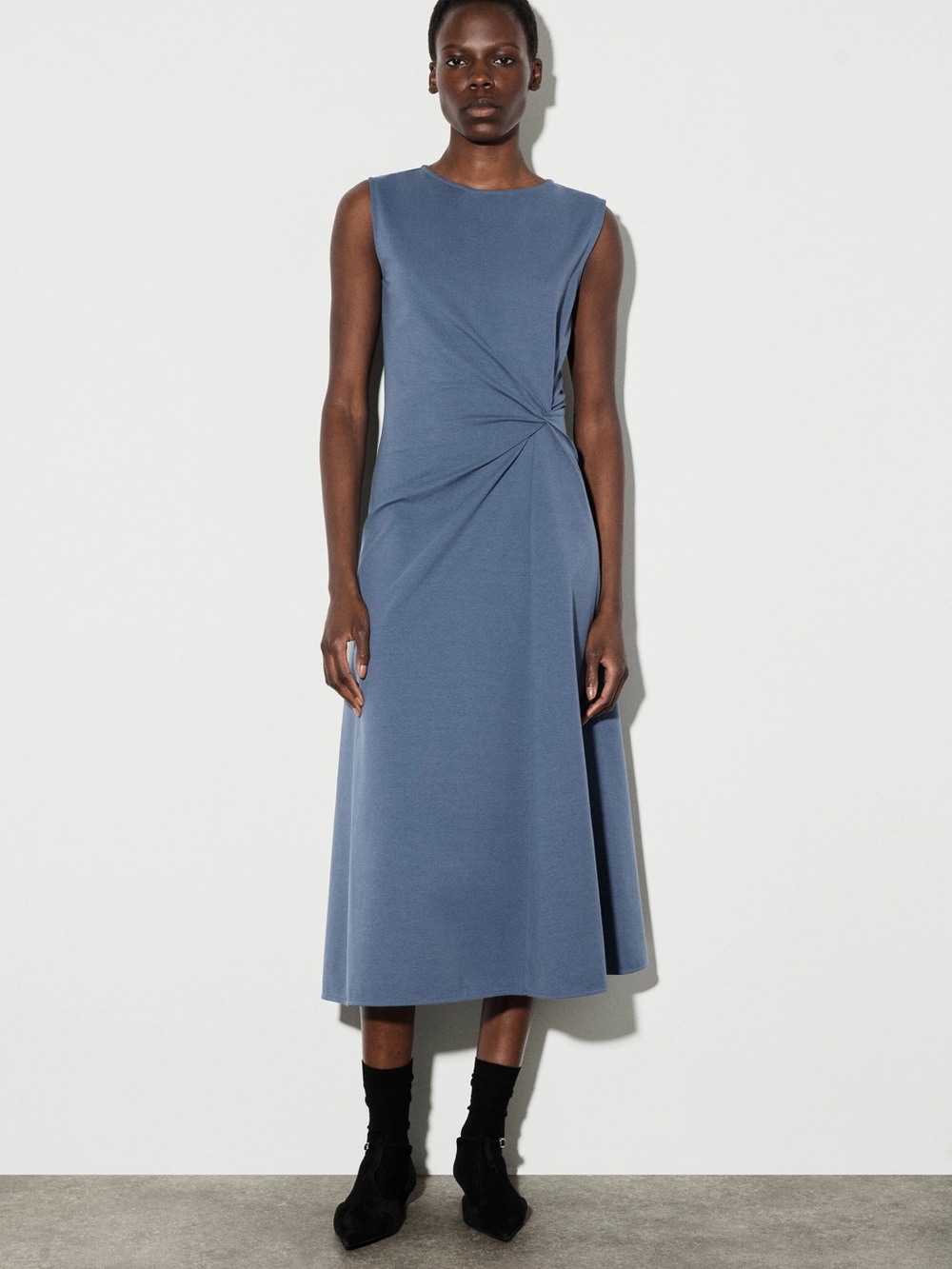 NWOT COS Twist Detail Jersey Midi Dress in Blue, Sz M